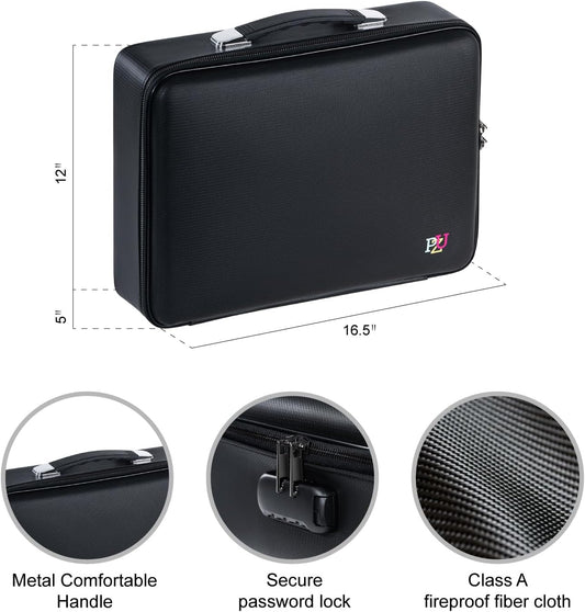 Fireproof Document Box - Hard-Shell Design Waterproof & Fireproof Document Safe with Lock, Fire Proof File Box for Documents, Certificates, Laptops, Passports, Black