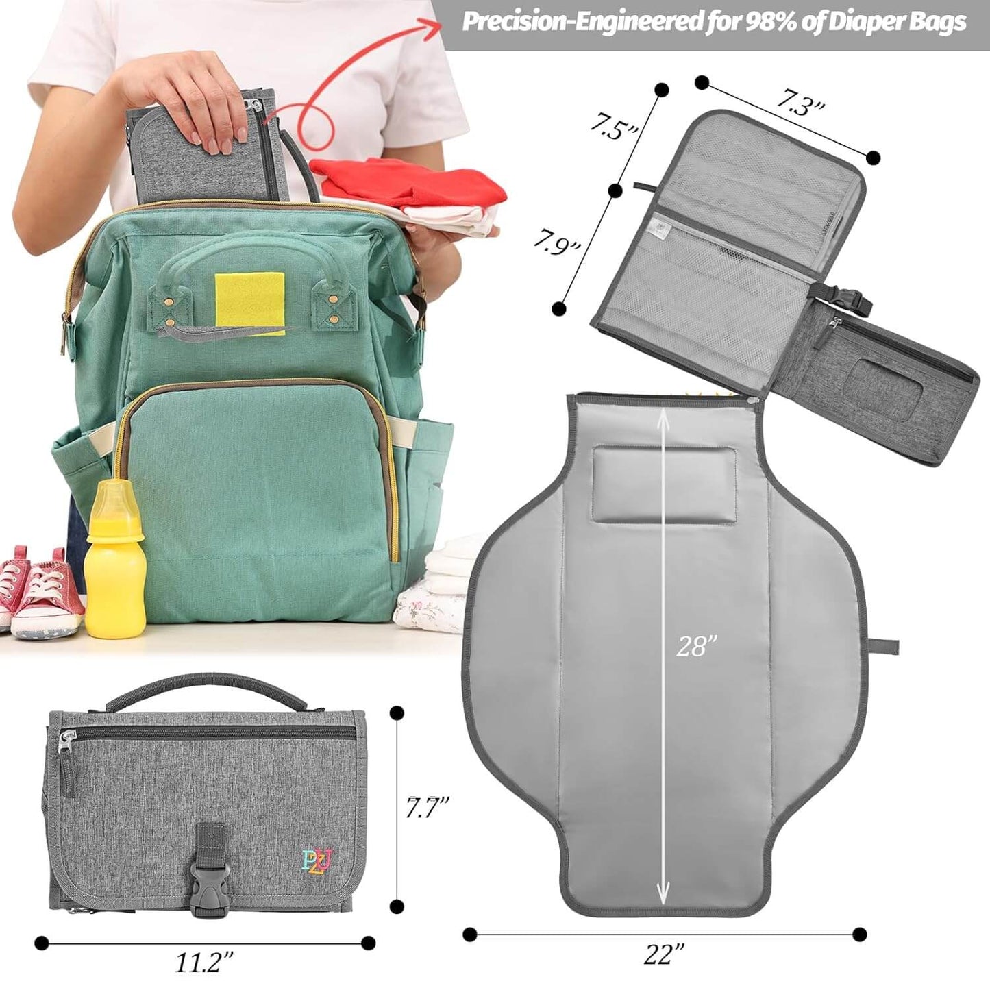 PZU Portable Diaper Changing Pad – Oversized, Waterproof & Convenient for Home, Travel & Outdoor Use