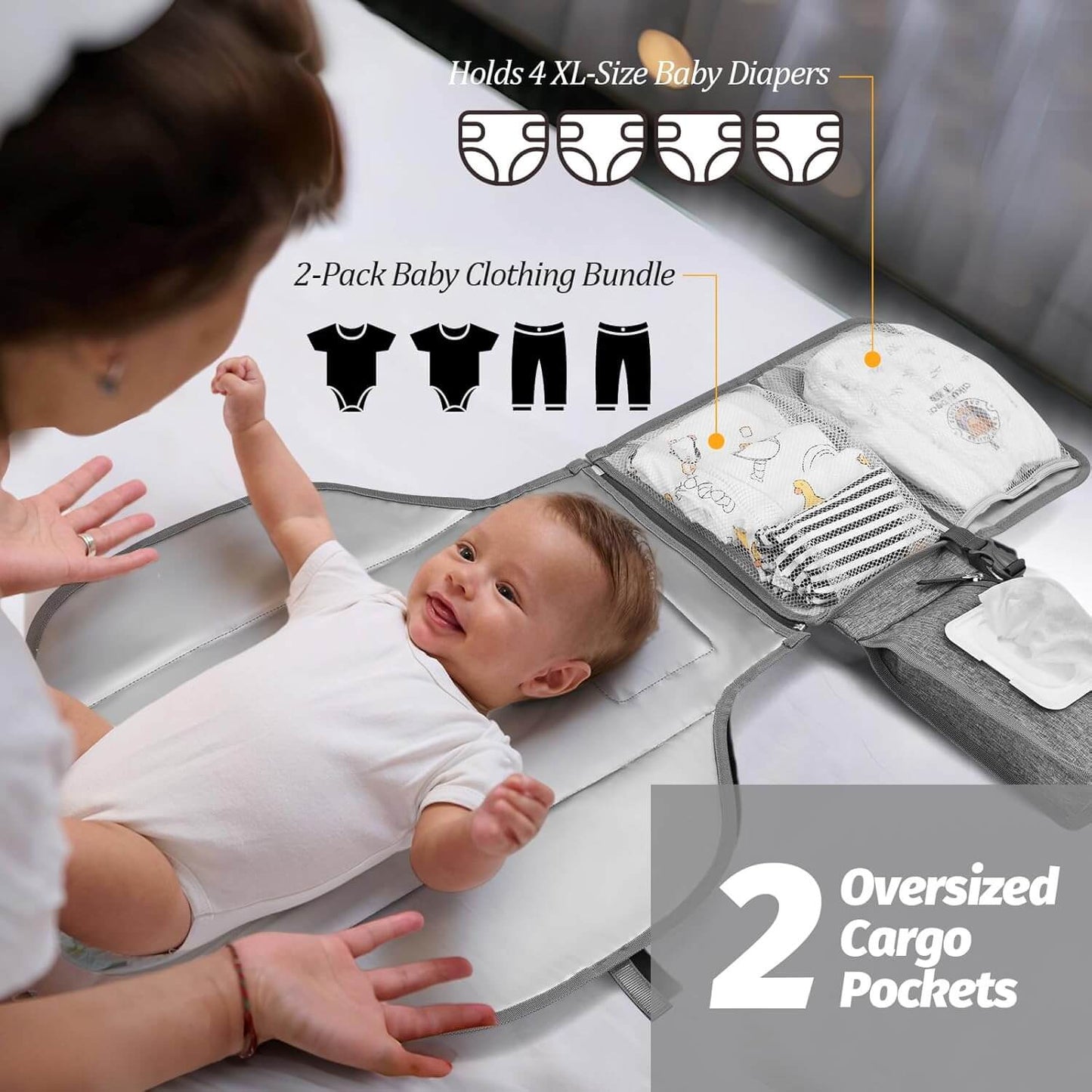 PZU Portable Diaper Changing Pad – Oversized, Waterproof & Convenient for Home, Travel & Outdoor Use