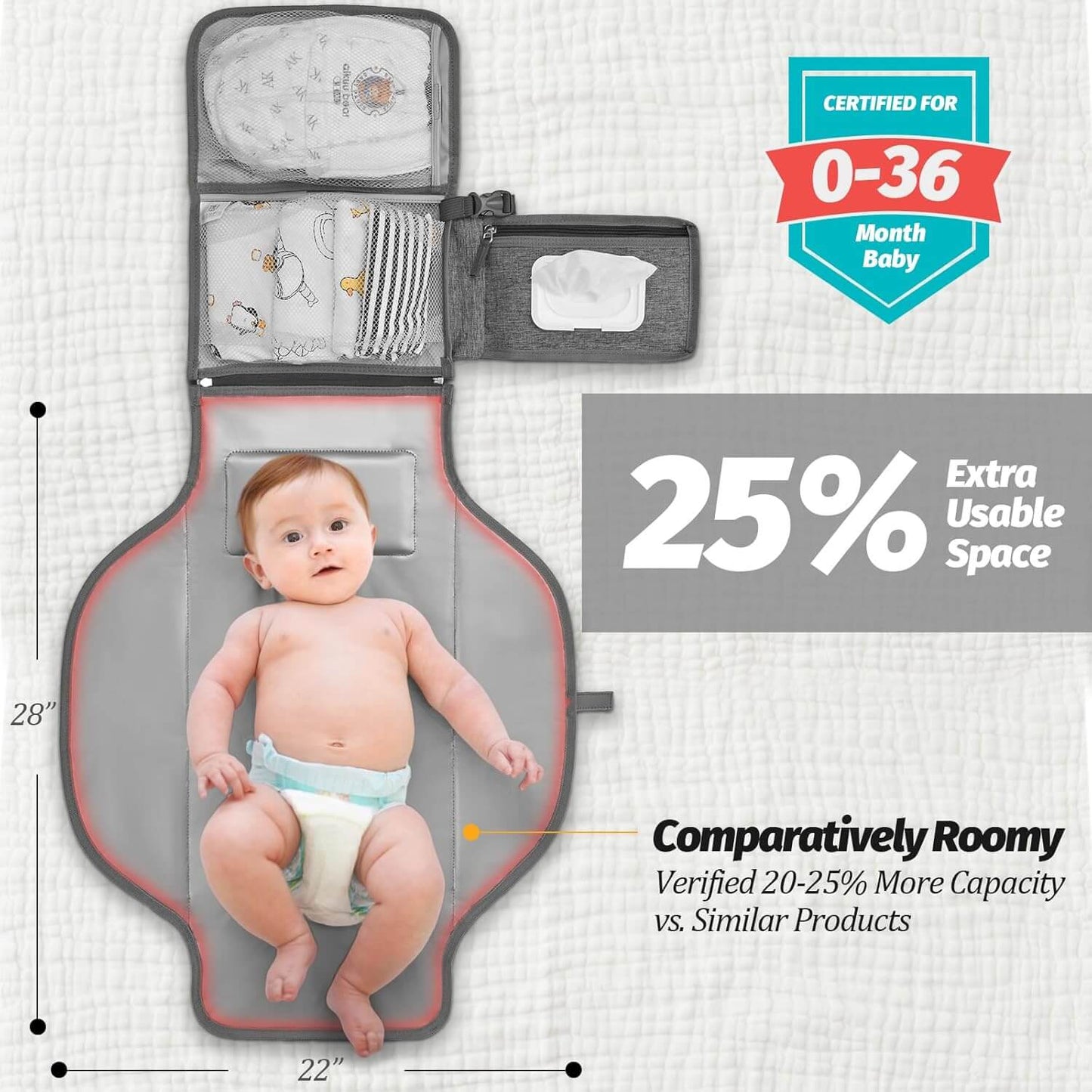PZU Portable Diaper Changing Pad – Oversized, Waterproof & Convenient for Home, Travel & Outdoor Use