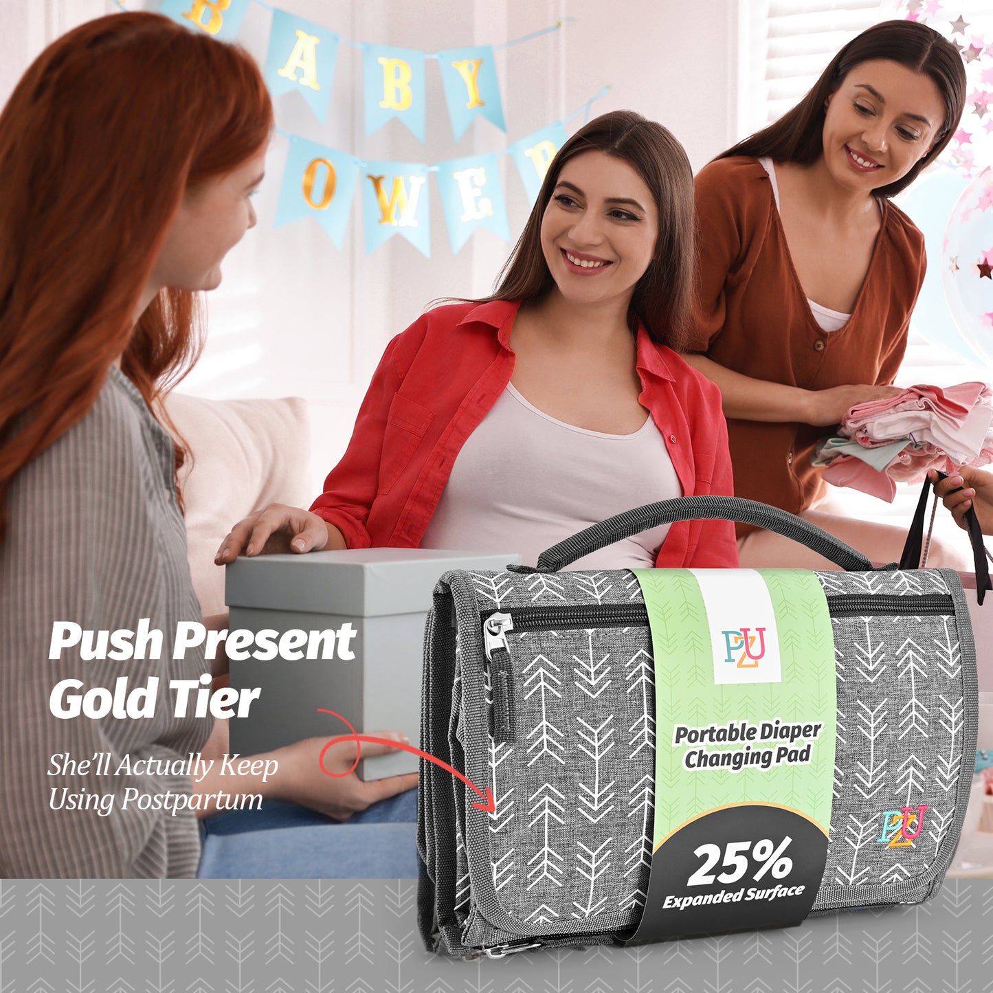 PZU Portable Diaper Changing Pad - Changing Pad Portable with Wipes Pocket, Waterproof Diaper Changing Mat, Portable Changing Pad for Baby, Newborn Gift（Grey）