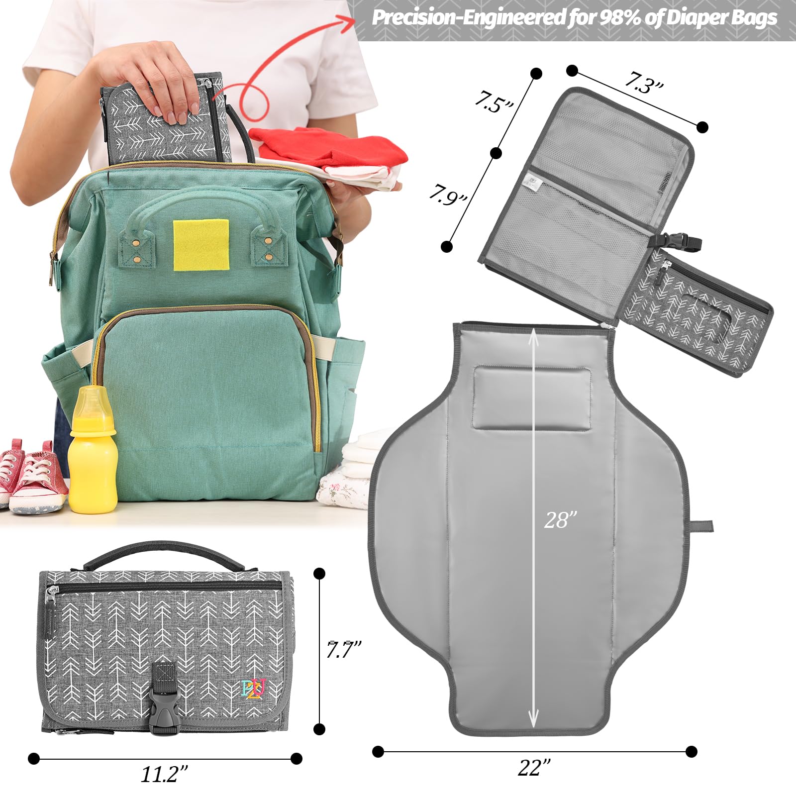 Portable Diaper Changing Pad - Changing Pad Portable with Wipes Pocket, Waterproof Diaper Changing Mat, Portable Changing Pad for Baby, Newborn Gift (Black)