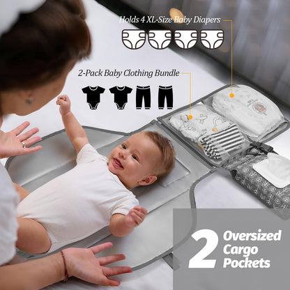 Portable Diaper Changing Pad - Changing Pad Portable with Wipes Pocket, Waterproof Diaper Changing Mat, Portable Changing Pad for Baby, Newborn Gift (Black)