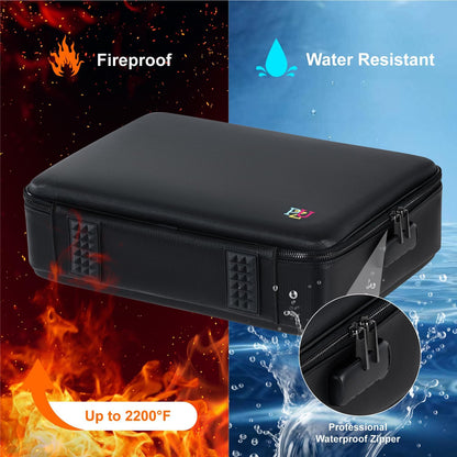 Fireproof Document Box - Hard-Shell Design Waterproof & Fireproof Document Safe with Lock, Fire Proof File Box for Documents, Certificates, Laptops, Passports, Black