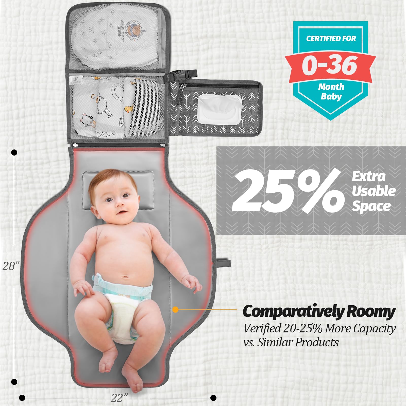 Portable Diaper Changing Pad - Changing Pad Portable with Wipes Pocket, Waterproof Diaper Changing Mat, Portable Changing Pad for Baby, Newborn Gift (Black)