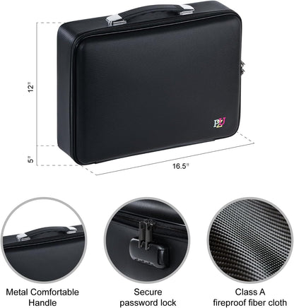 Fireproof Document Box - Hard-Shell Design Waterproof & Fireproof Document Safe with Lock, Fire Proof File Box for Documents, Certificates, Laptops, Passports, Black