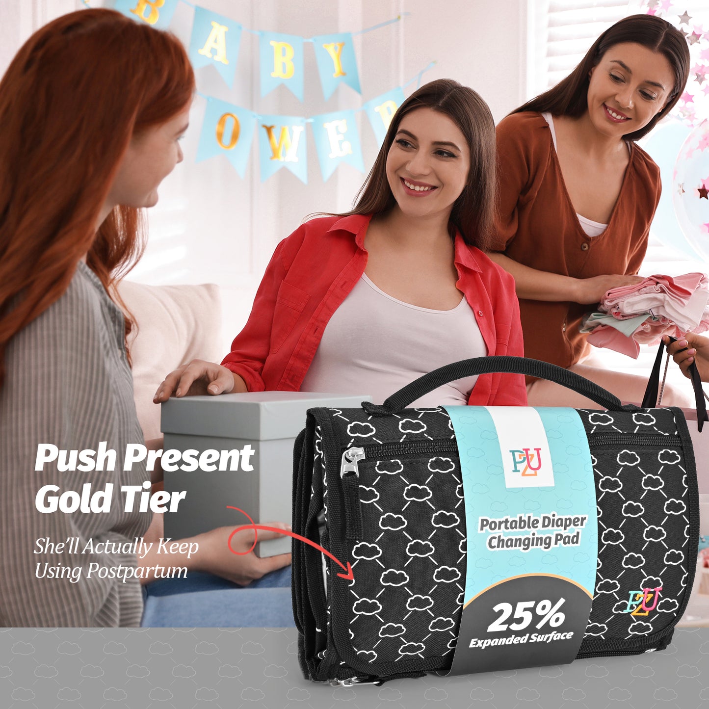 PZU Portable Diaper Changing Pad - Changing Pad Portable with Wipes Pocket, Waterproof Diaper Changing Mat, Portable Changing Pad for Baby, Newborn Gift（Grey）