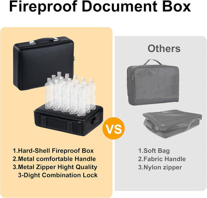 Fireproof Document Box - Hard-Shell Design Waterproof & Fireproof Document Safe with Lock, Fire Proof File Box for Documents, Certificates, Laptops, Passports, Black